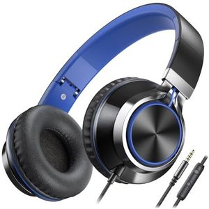 Ailihen - C8 - Opvouwbare Hoofdtelefoon - Zwart/Blauw - Met Microfoon en Volumeregeling