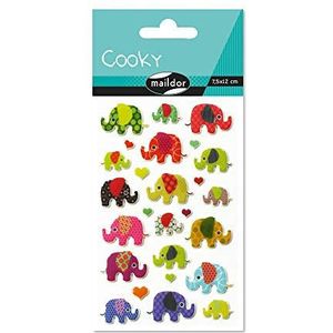 Maildor 560372C Cooky 3D Stickers (1 vel, 7,5 x 12 cm, ideaal voor decoreren, verzamelen of cadeau geven, olifanten) 1 verpakking