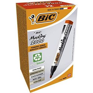 BIC Marking 2000 Permanent Marker, rood, 12 stuks, waterdichte pen ook voor karton, plastic en hout, met ronde punt, lijndikte: 1,7 mm