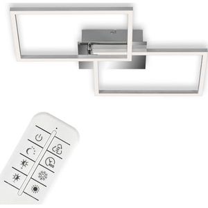 BRILONER Leuchten - LED plafondlamp, plafondlamp dimbaar, incl. afstandsbediening, incl. kleurtemperatuurregeling, incl. nachtlichtfunctie en timer, chroom-aluminium, 500 x 388 x 78 mm (LxBxH)