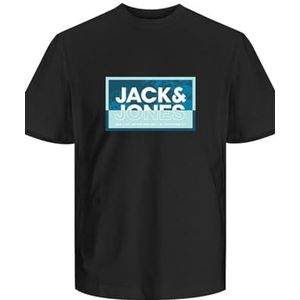 JACK & JONES Heren Jcologan Summer Print Tee Crew Neck FST T-shirt, zwart, M