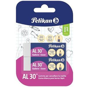 Pelikan Gum AL 30, wit gum, voor grafietpotloden, technische en artistieke tekening, geschikt voor kinderen, verpakking van 2 stuks, afmetingen 43 x 17 x 12 mm