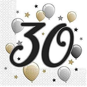 Procos 88866 - servetten Happy Birthday, Milestone 30, 33 x 33 cm, 20 stuks, ballonmotief, 30 verjaardag, papieren servetten met motief, tafeldecoratie, monddoek, verjaardag, ballonnen, ballonnen