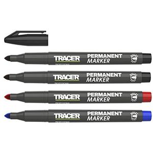 TRACER Fine-Point Permanent Construction Marker Kit (1-2 mm Bullet Point markeringen voor algemene doeleinden met sneldrogende inkt) - Rood, Blauw, 2x Zwart