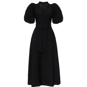 Swing Fashion Zwarte licht uitlopende midi-jurk met pofmouwen Icon | maat 40 | ideaal voor eindejaarsbal, feest, bruiloft, zwart, 40