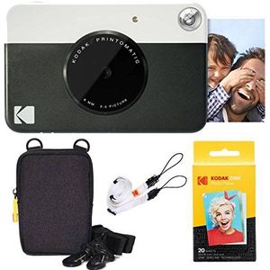 KODAK Printomatic Instant Camera (Zwart) Basisbundel + Zink Papier (20 Vellen) + Luxe koffer