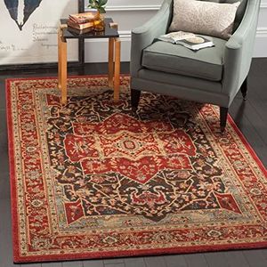 SAFAVIEH Traditioneel tapijt voor woonkamer, eetkamer, slaapkamer - Mahal Collectie, laagpolig, rood, 91 x 152 cm