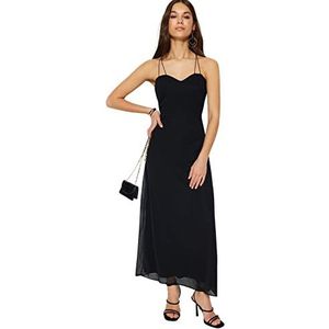 Trendyol Dames A-lijn getailleerde geweven jurk, zwart, 38, Zwart, 36