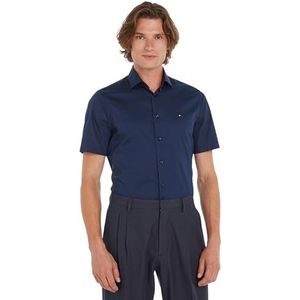 Tommy Hilfiger Heren Core Cl Flex Poplin Sf Shirt S/S Overhemden, Blauw, 41W, marine Blazer, 40