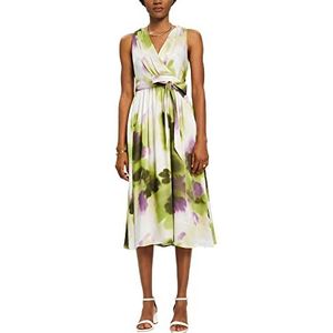 ESPRIT Collection Satijnen mini-jurk met bloemenprint in crinkle-look, leaf green, 36