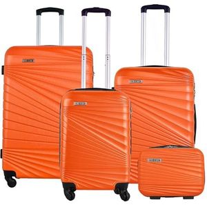 WELL HOME MOBILIARIO & DECORACIÓN Set met 4 koffers cabine 56 cm/medium 66 cm/groot 76 cm/toilettas 23 cm, Oranje koraal, stijve koffer spellen