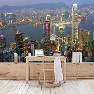 Apalis 94674 vliesbehang - Hongkong Skyline - fotobehang breed, vliesfotobehang wandbehang HxB: 290 x 432 cm multicolor