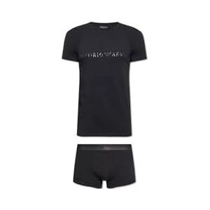 Emporio Armani Heren T-shirt + Trunk Christmas Shiny Logo Underwear, zwart, L