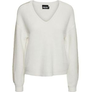PIECES Pcnibe Ls Gebreide Pullover Fc Bc Trui voor dames, Cloud Dancer/Stripes: Gold Lurx, S, Wolk danser/strepen: Gold Lurx, S