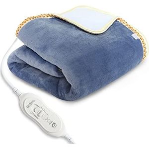 Zachte en comfortabele elektrische deken is gemaakt van hoogwaardig flanel, hoge en lage temperatuur kunnen naar believen worden geschakeld Blauwe comfortabele elektrische deken 180x85 cm