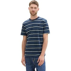 TOM TAILOR Heren T-shirt, 36153 - Mock Twist Navy Blue Stripes, S