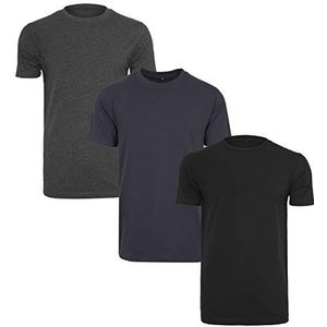 Build Your Brand Heren T-shirt ronde hals 3-pack basic shirts voor mannen, multipack Tees verkrijgbaar in vele varianten, maten XS - 5XL, meerkleurig (Blk/Nvy/Char 02240), S