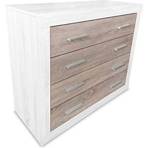 Homey Commode met 4 laden, Symfonier, model Omabella, praktisch en functioneel, hout, andersen-grenen grijs, 98 cm (B) x 81,5 cm (H) x 39,5 cm (D)