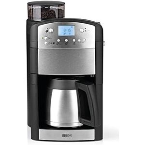 BEEM Fresh-Aroma-Perfect Thermolux | Koffiemachine met molen voor koffiebonen en filterkoffie | 1,25 l isoleerkan voor 2-10 kopjes | incl. permanent filter en timer [1000 Watt/zilver]