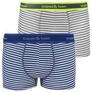 Slopes and Town Bamboo Boxer Shorts Blue/Grey Stripes (2-Pack), Blue And Grey., L