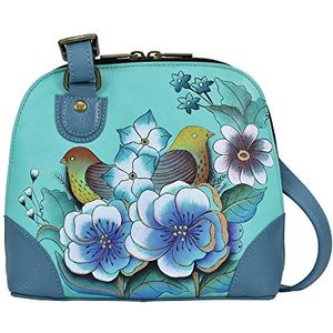 Anna by Anuschka Dames meerdere rondom handbeschilderd echt leer klein multi-vak ritssluiting Around Organizer Tuin, Vintage Garden Turquoise, eenheidsmaat, Vintage Garden Turquoise, One Size