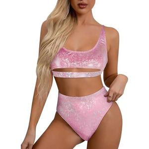 Ella Lust Glitter rave outfits voor vrouwen - festival sexy U-hals onderborstuitsnijding buikvrij bovendeel hoge taille, roze, M
