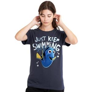 Finding Nemo Dory Just Keep Swimming dames T-shirt, diep marineblauw, klein, Diepe marine, S