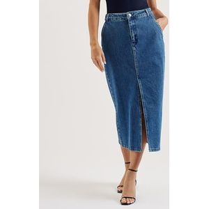 Ted Baker WMP-HELODA-Denim Midi-rok met split aan de voorkant, Blauw, 36