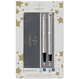 PARKER 2183058IM Duo-cadeauset met balpen en vulpen Roestvrijstalen chroom detail blauwe inktvulling en -cartridge cadeauverpakking