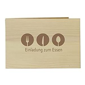 Originele houten wenskaart - Uitnodiging om te eten - 100% handgemaakt in Oostenrijk, van dennenhout gemaakte uitnodigingskaart, wenskaart, vouwkaart, ansichtkaart, verjaardagskaart