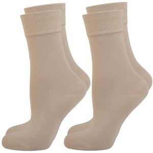 Nur Die Set van 2 comfortabele bamboesokken voor dames, zachte comfortabele boord, bamboesok, beige-grijs, 38