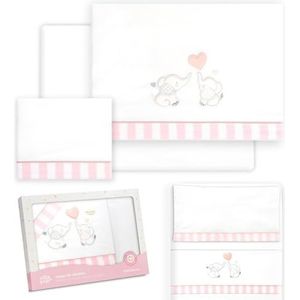 Interbaby Babybeddengoed van katoen voor babybed, olifantenpaar, 3-delige set, hoeslaken + dekbedovertrek + kussensloop