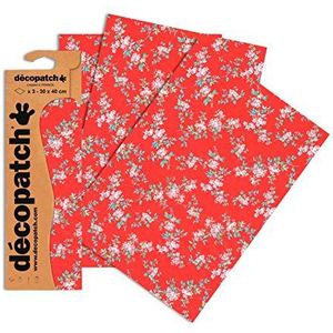 Décopatch - Ref C658O - Rood & Roze Bloemenpatroon Papier Pack - Elk Vel 30 x 40cm, Pack van 3 Papieren Vellen - Best Gebruikt Met Décopach Lijm & Vernis, Rood & Roze