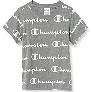 Champion Seasonal AC Logo Allover Crewneck T-shirt voor meisjes, Lichtgrijs, 3-4 Jaren