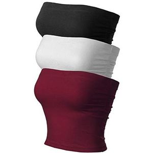 MixMatchy Damestop, 3 stuks, strapless, ruches aan de zijkant, dubbellaags, katoen, beha-voering, M