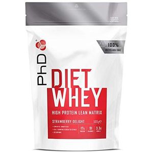 PhD Nutrition Diet Whey Protein Poeder Mager Whey Protein Protein Poeder Laag Suiker Aardbeienverrukking - 500 g (20 porties)