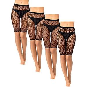 Newcotte 4 stuks visnetshorts hoge taille mesh korte legging doorzichtige visnet panty's cover-up shorts voor vrouwen, eenvoudig, één maat