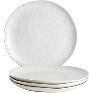 MÄSER Frozen, moderne platte borden, set van 4 met gespikkeld glazuur en organische vormen, 4 grote platte eetborden van keramiek in spannende vintage look, steengoed, wit
