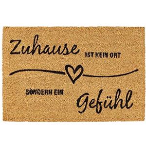 Relaxdays deurmat kokos, ""Zuhause ist kein Ort sondern ein Gefühl"", Duits, binnen & buiten, kokosmat 60x40 cm, natuur