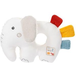 Fehn 056075 Ring-Greifling Elefant fehnNATUR – Bio-Babyspielzeug mit Rassel und Raschelpapier für Babys und Kleinkinder ab 0+ Monaten – Größe: 14 cm