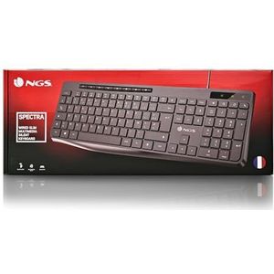 NGS Spectra French – plat multimedia-toetsenbord, platte en stille toetsen, USB-A-poort.