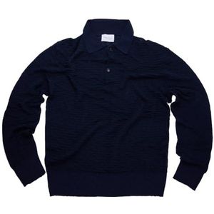 Diana Studio - Poloshirt van gebreid, heren, linnen en zijde, lange mouwen, casual fit, gemaakt in Italië, Blauw Navy, XL