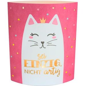 Poëzie licht - nachtlampje - sfeerlicht - decoratief licht in roze, met timer, werkt op batterijen, motief: kat, wee alleen, niet sig - L/B/H 13 x 5 x 16 cm.