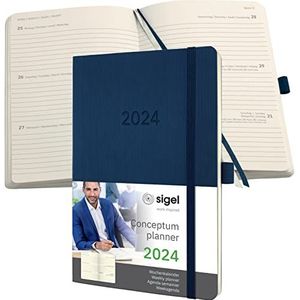 SIGEL C2432 afsprakenplanner weekkalender 2024, ca. A5, donkerblauw, softcover, 192 pagina's, elastiek, penlus, archieftas, PEFC-gecertificeerd, conceptum