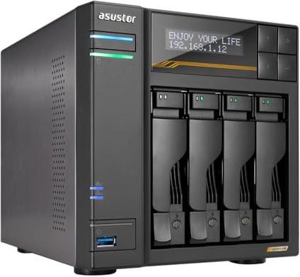 Asustor Lockerstor 4 Gen3 AS6804T, 4 Bay NAS netwerkopslag, AMD Ryzen Quad-Core 2.3 GHz, 16 GB RAM ECC DDR5, 4 M.2 NVMe slots, Dual 5GbE & Dual 10GbE-poort, USB 4.0 Type-C, Network Attached Storage