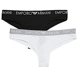 Emporio Armani Bi-Pack Brazilian Letter Iconic Cotton Ondergoed voor dames, wit/zwart, S