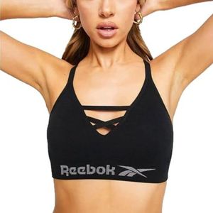 Reebok Naadloze sportbeha voor dames | Sportbeha's voor dames met halterontwerp | Hoge ondersteuning, niet-bedrade en comfortabele beha verkrijgbaar in 4 maten | Zwart, grijs of wit sportbeha |