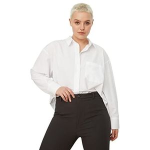 Trendyol Dames Rechte Lange Mouwen Regular Plus-Size Shirt, wit, 54 Grote maten