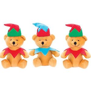 Baker Ross Christmas Elf pluche beren, knuffels voor kinderen om te spelen met perfecte kous en winterfeestzakvullers (pak van 5)