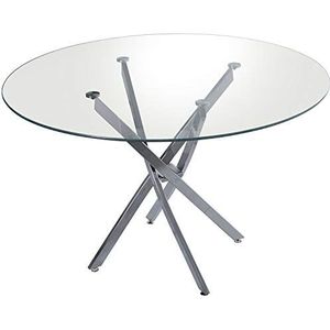 DRW glazen tafel rond met metalen poten in transparant en verchroomd, 120 x 71 cm